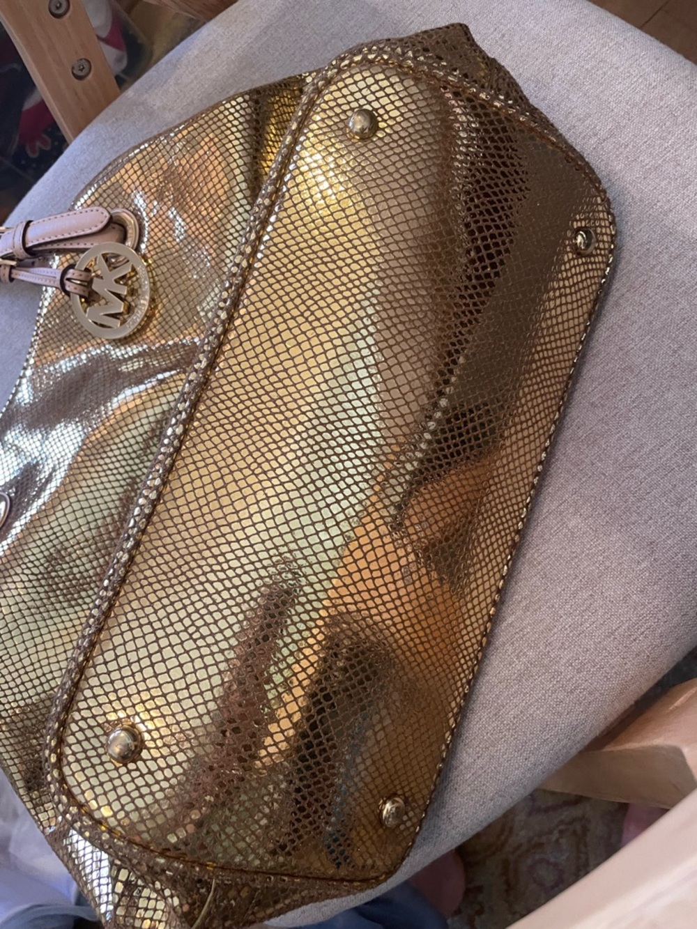 RARE Michael Kors Gold Sparkle ✨ Snake Leather Hobo Satchel Tote Shoulder Bag - Picture 14 of 14